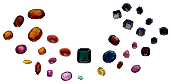 A selection of different coloured gemstones
